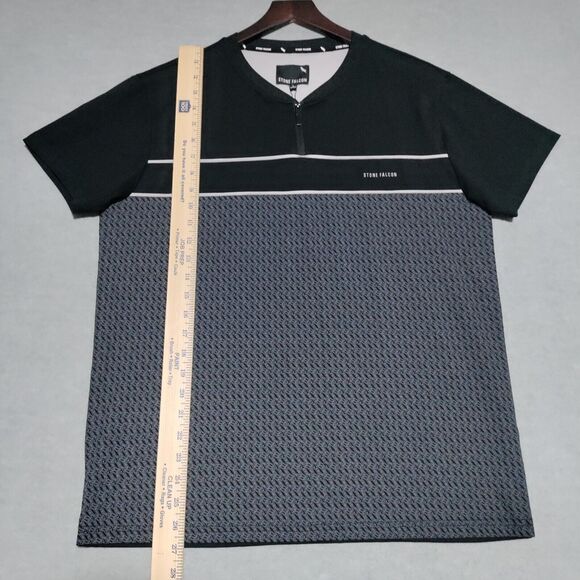Stone Falcon Mens Shirt Size Large Black Gray Zip V-Neck Cotton Spandex NEW - Picture 10 of 13